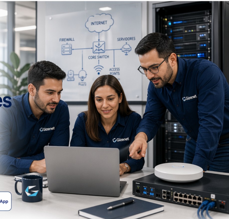Equipo de Gizenet revisando una solución de infraestructura y seguridad