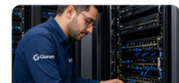 Ingeniero realizando implementación en rack